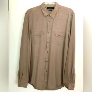 Zara Man snap button down long sleeve Brown men's shirt Size L